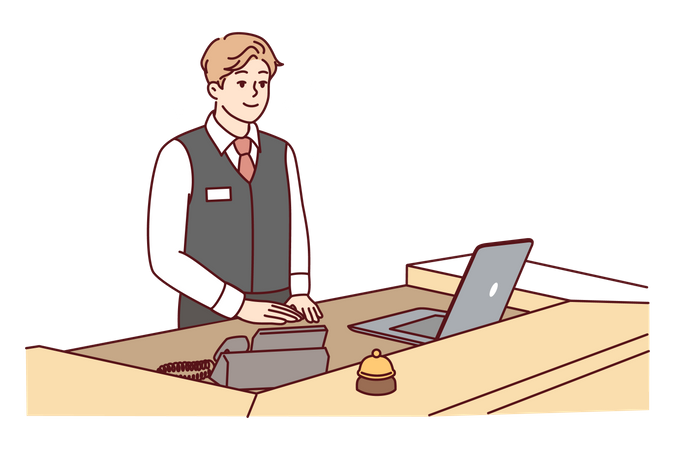 Male receptionist working at hotel  Illustration