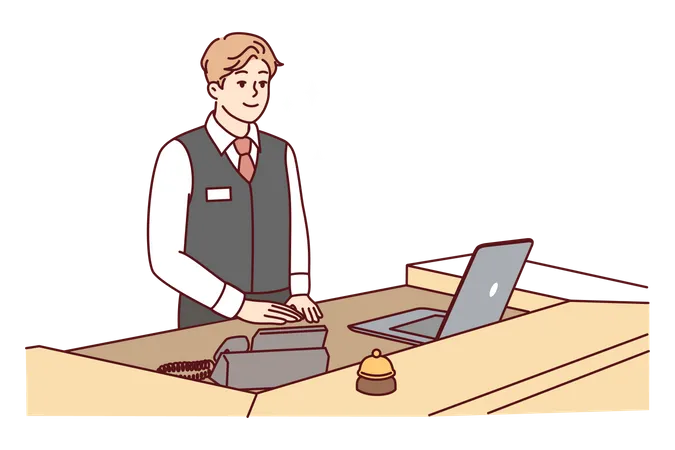 Male receptionist working at hotel  Illustration