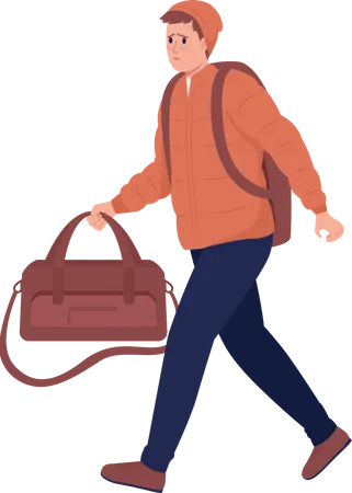 Male refugee with luggage running away from war Illustration