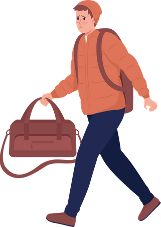 Male refugee with luggage running away from war  Illustration