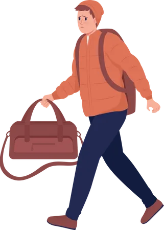 Male refugee with luggage running away from war  Illustration