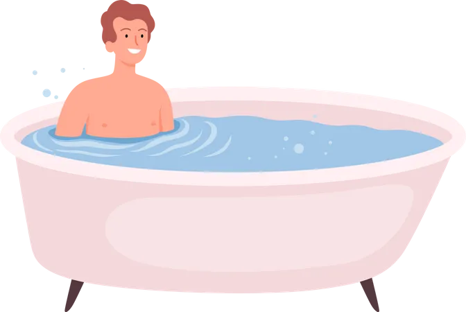 Male Relaxing In Bathhouse Illustration