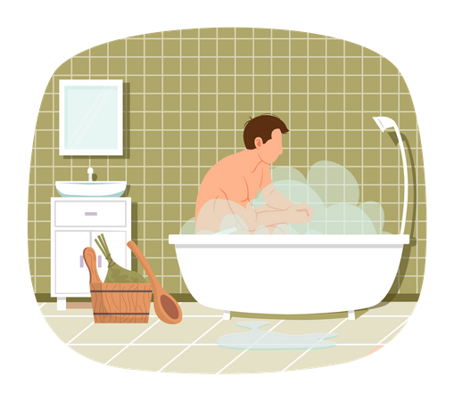 Male relaxing in home sauna Illustration