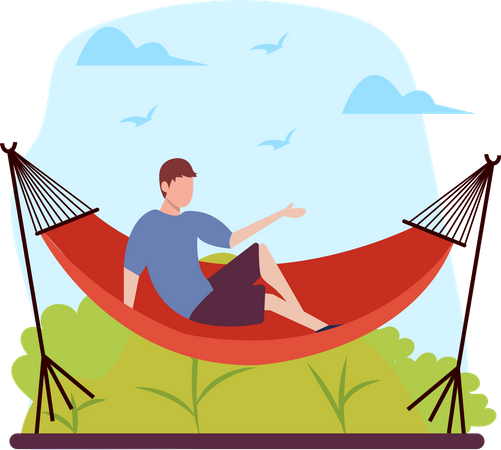 Male relaxing on tree swing  Illustration