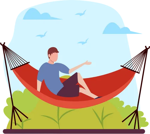 Male relaxing on tree swing  Illustration