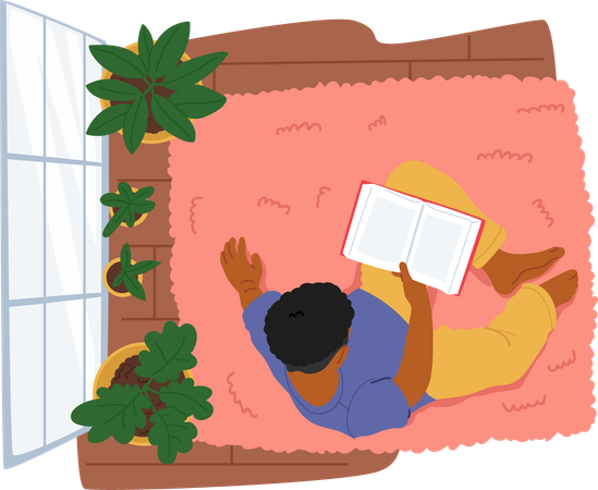 Male Relaxing While Reading Book  Illustration