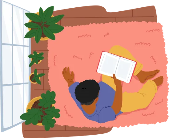 Male Relaxing While Reading Book  Illustration