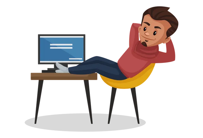 Male relaxing while working Illustration