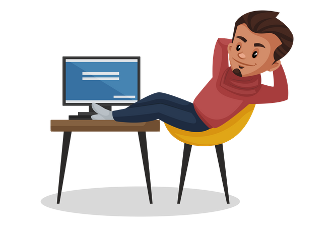 Male relaxing while working  Illustration