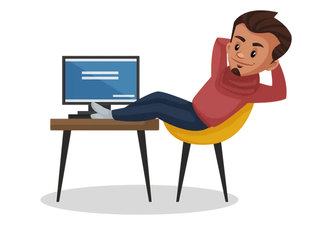 Male relaxing while working  Illustration