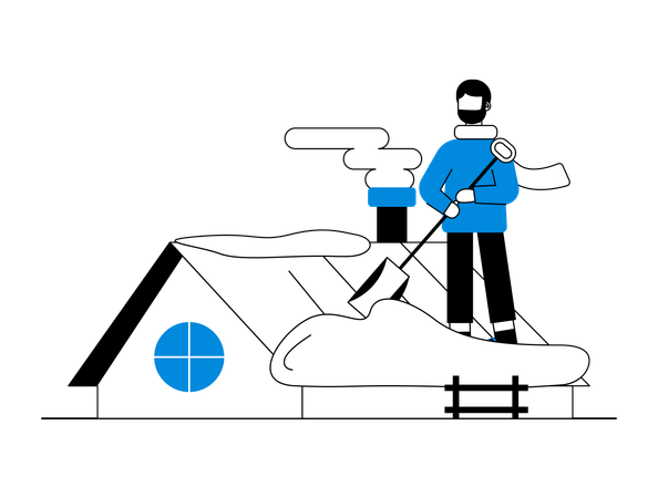 Male Remove Snow From Home Root  Illustration