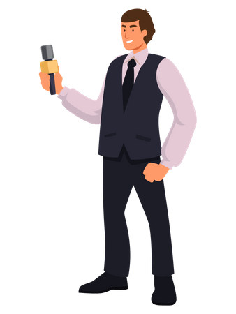 Male reporter holding mic  Illustration