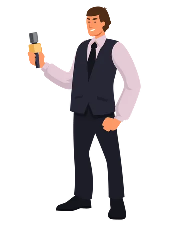 Male reporter holding mic  Illustration