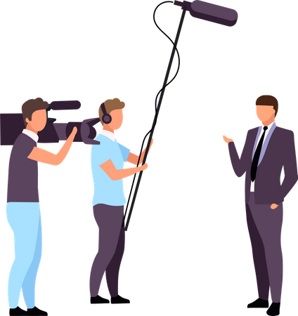 Male reporter with camera team Illustration