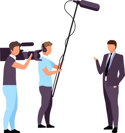 Male reporter with camera team Illustration