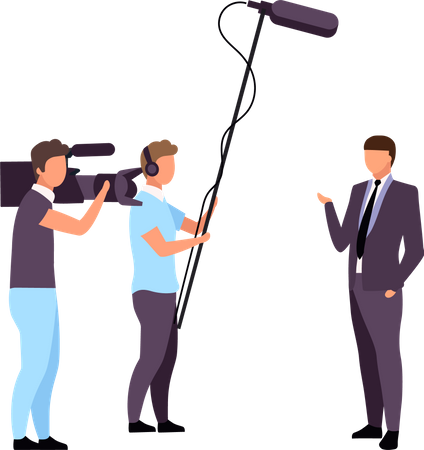 Male reporter with camera team  Illustration