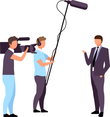 Male reporter with camera team  Illustration