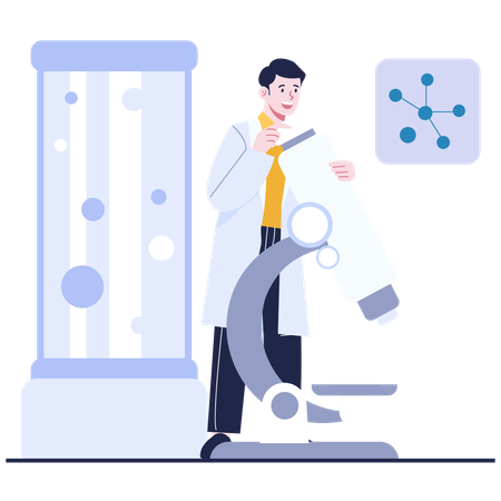 Male researcher doing Microscopic Examination  Illustration
