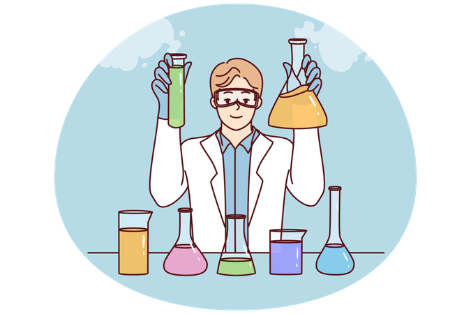 Male researcher make experiments in lab  Illustration