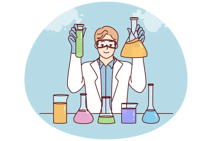 Male researcher make experiments in lab  Illustration