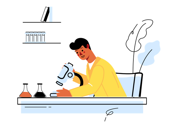 Male researcher makes test using microscope and equipment Illustration