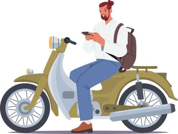 Male Rider Riding Retro Scooter  Illustration