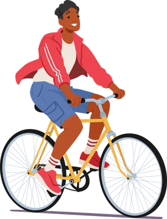 Male Character Cycling Daily Routine And Sport Man Pedals His Bicycle Wind Tousling His Hair As He Navigates The Bustling Streets With Focused Determination Cartoon People Vector Illustration Illustration