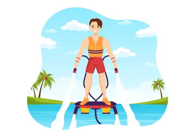 Male Riding Jet Pack  Illustration