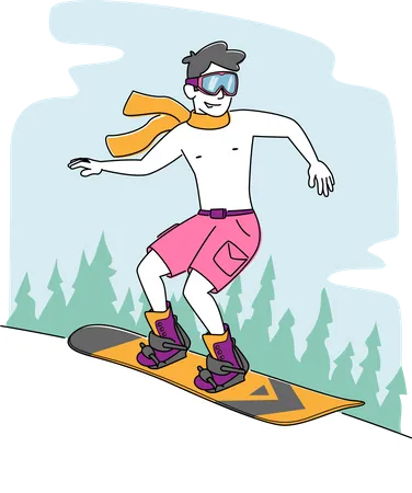 Male Riding Snowboard in Mountains Illustration