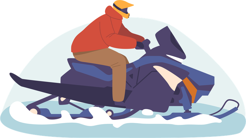 Male riding Snowmobile  イラスト
