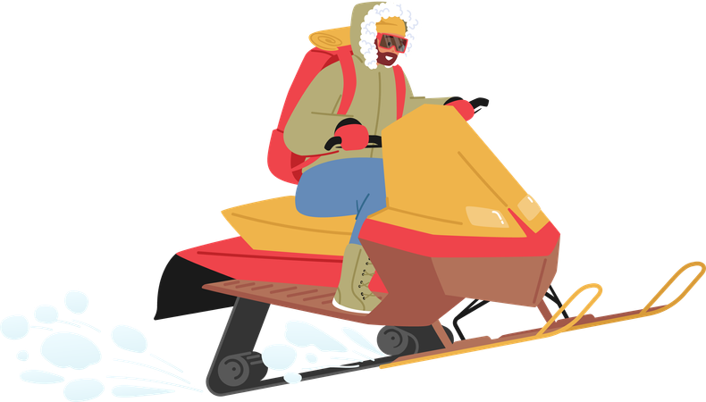 Male riding Snowmobile on mountain  Illustration