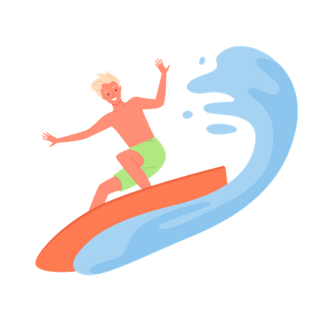 Male Riding Surfboard  Illustration