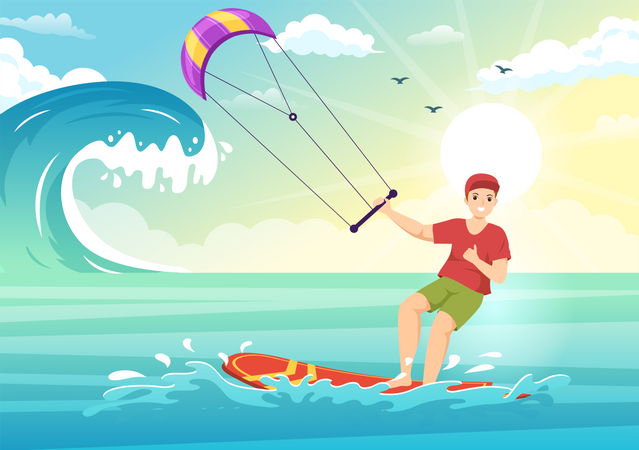 Male Riding Surfboard  Illustration