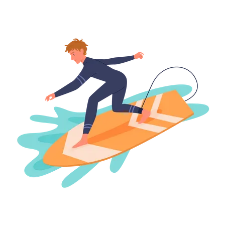 Male Riding Surfboard in ocean  Illustration