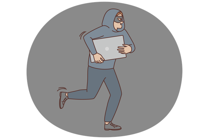 Male robber in mask steal computer  Illustration