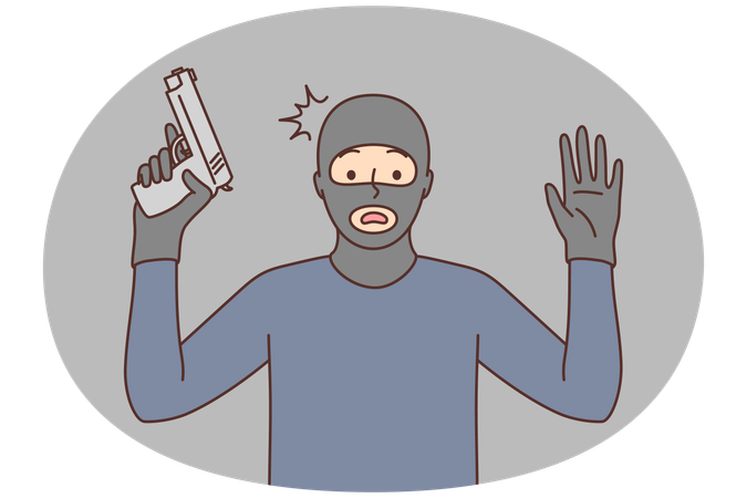 Male robber with gun raise hands up  Illustration
