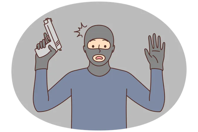 Male robber with gun raise hands up  Illustration