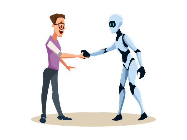 Male robot handshaking with human employee  Illustration