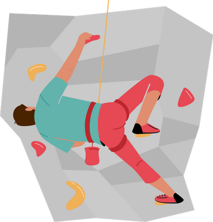 Male rock climber climbing wall Illustration