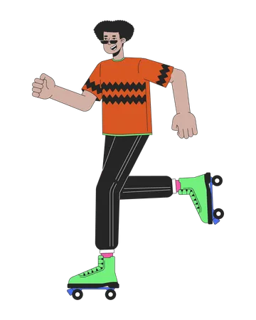80 S Skater Rollerblading Line Cartoon Flat Illustration Hispanic Cool Guy Roller Skating 2 D Lineart Character Isolated On White Background Eighties Retro Nostalgia Fashion Scene Vector Color Image Illustration