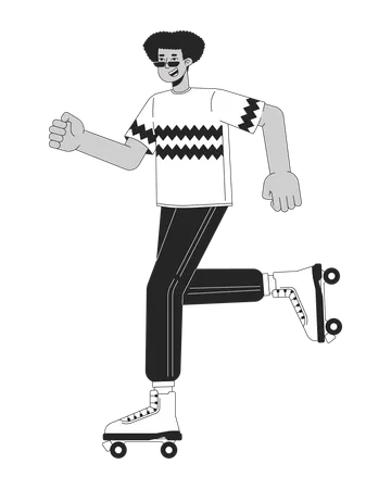 80 S Skater Rollerblading Black And White Cartoon Flat Illustration Hispanic Cool Guy Roller Skating 2 D Lineart Character Isolated Eighties Retro Nostalgia Monochrome Scene Vector Outline Image Illustration