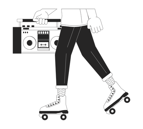 Male roller skater holding boombox 2D linear cartoon legs close-up  Illustration