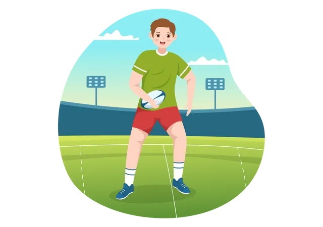 Rugby Player Running Illustration With A Ball In Championship Sport For Web Banner Or Landing Page In Flat Cartoon Hand Drawn Templates Illustration