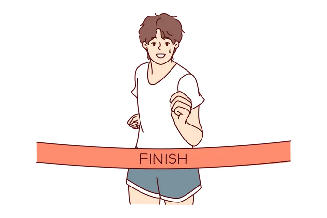 Male runner reaching finish line  イラスト