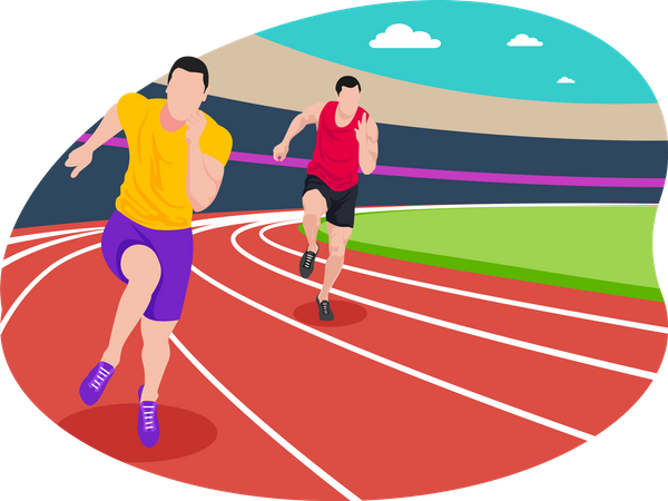 Male runner running in race  Illustration