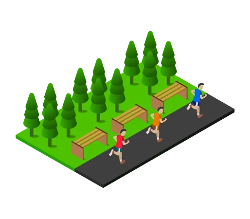 Male runners running in park  Illustration
