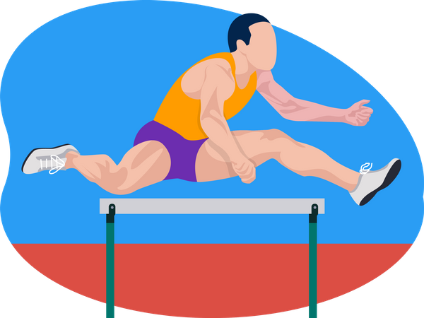 Male running in hurdles race Illustration