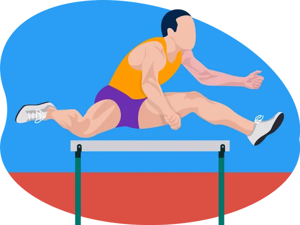 Male running in hurdles race Illustration