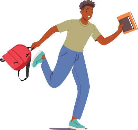 Concept Of Urgency And Student Lifestyle Student Male Character Running With Backpack And Books In Hands Being Late To Lessons In College Or University Cartoon People Vector Illustration Illustration