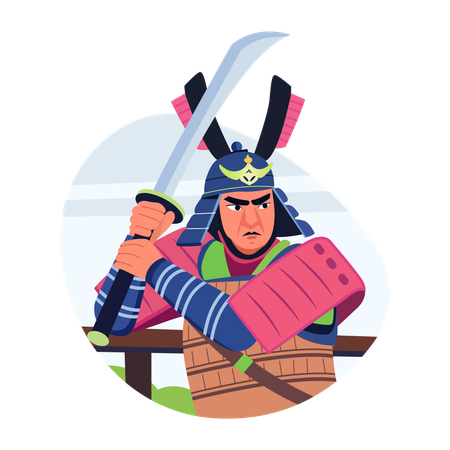 Male samurai with katana  Illustration